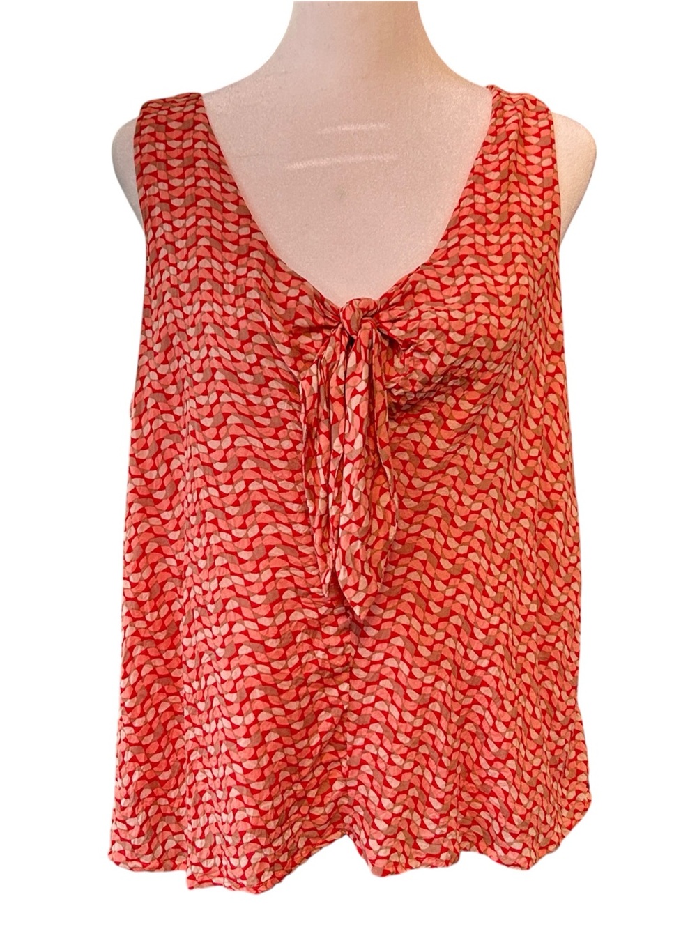 Anthropologie Maeve Sleeveless Pink / Coral Lined V-Neck Bow Tank Top, Medium